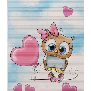 Pembe Baykuş Baskılı Zebra Perde