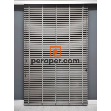 Çizgili Gri Perawood Ahşap Jaluzi 50mm