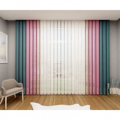 Tül Dikey Perde Yeşil-Pembe-Pudra