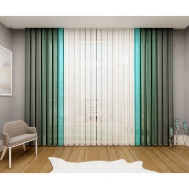 Tül Dikey Perde Yeşil Geçişli