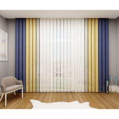 Tül Dikey Perde Sarı-Lacivert