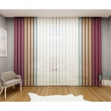 Tül Dikey Perde Mürdüm-Hardal