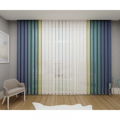Tül Dikey Perde Mavi-Yeşil-Sarı