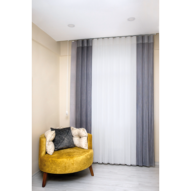 Gri-Beyaz Kombinli Tül Dikey Perde