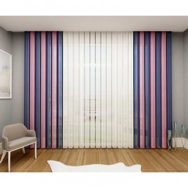 Tül Dikey Perde Mavi-Pembe