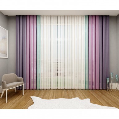 Tül Dikey Perde Mor-Pembe-Mint Yeşili
