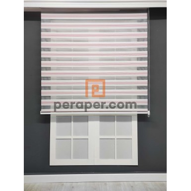 Pembe-Beyaz Geçişli Pliseli Zebra Perde