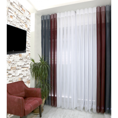 Gri-Kiremit Kombinli Tül Dikey Perde